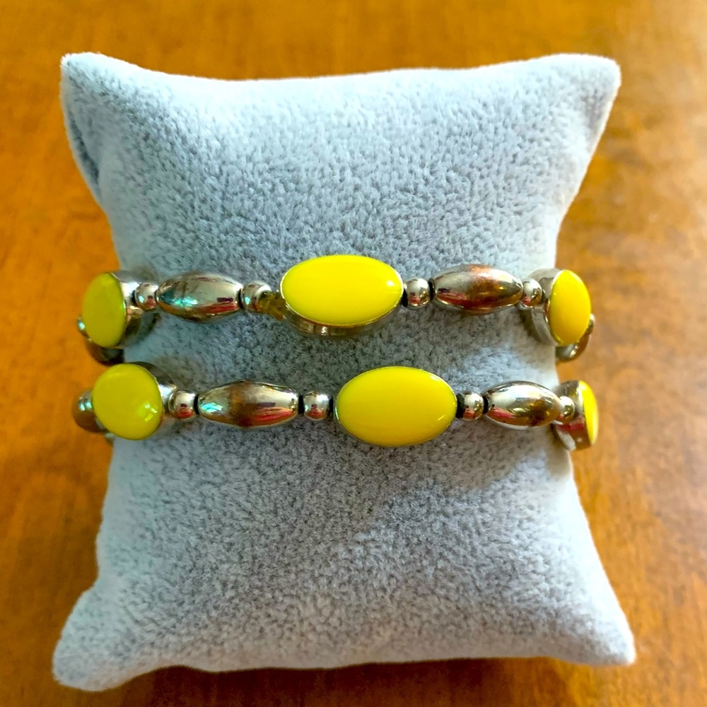 2 Yellow and Silver Beaded Stackable Bracelets